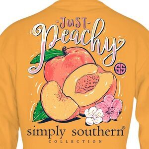 Simply Southern Preppy Just Peachy Fruity Flower Logo Long Sleeve Tee - Small